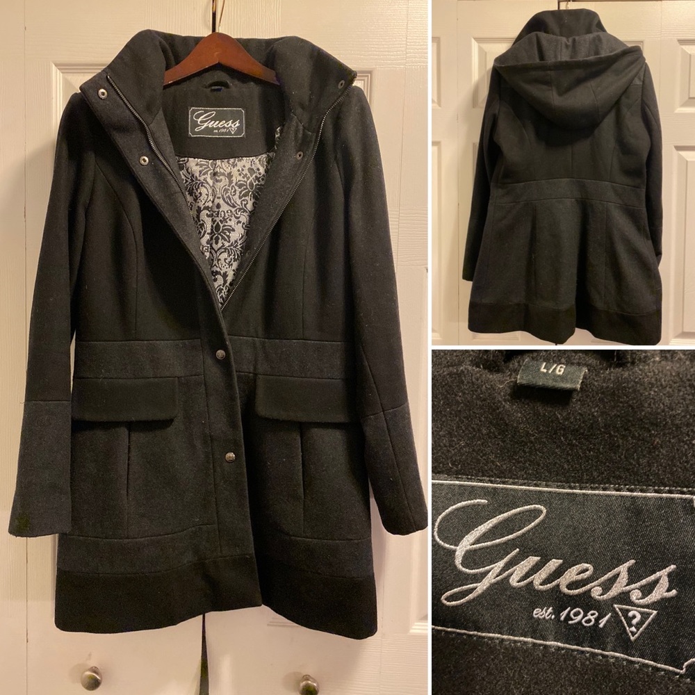 Guess Hooded Two-Tone Pea Coat